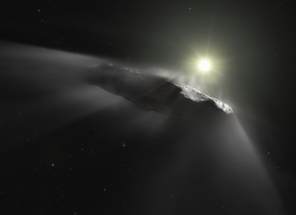 Illustration of the comet Ounuamua. (M. Kornmesser/ESA/Hubble/NASA/ESO)