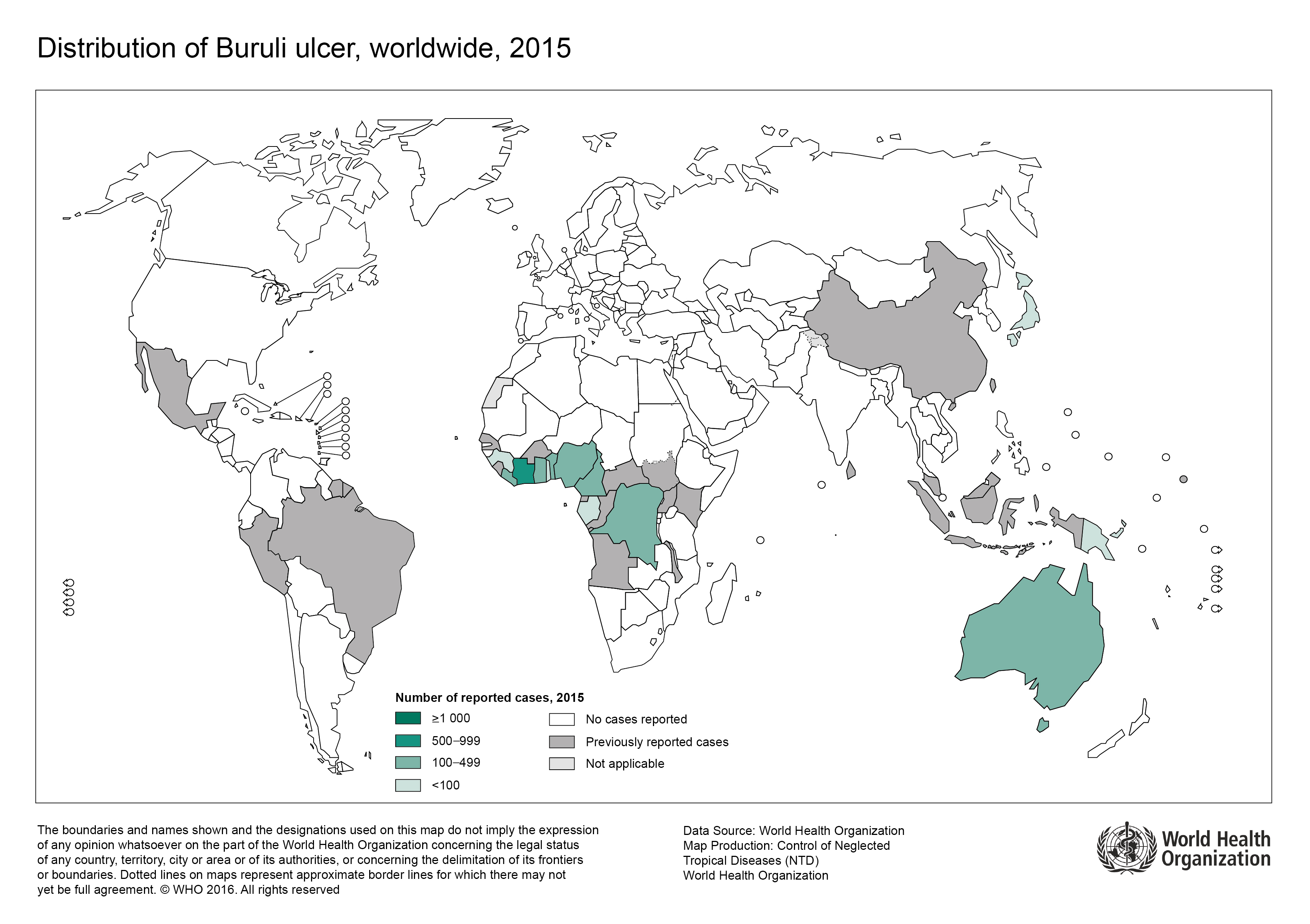 Buruli ulcer distribution in 2015 (WHO)