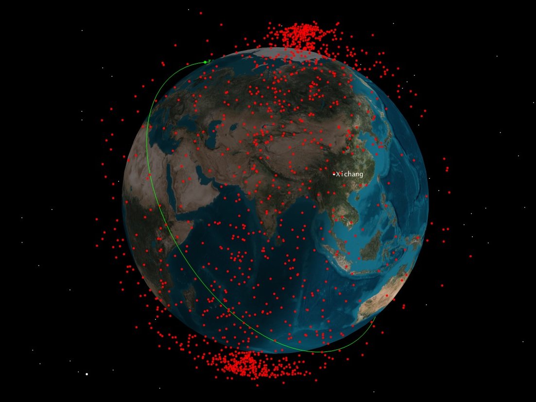 An illustration of the space-debris cloud created by China's 2007 anti-satellite test. (CSSI)