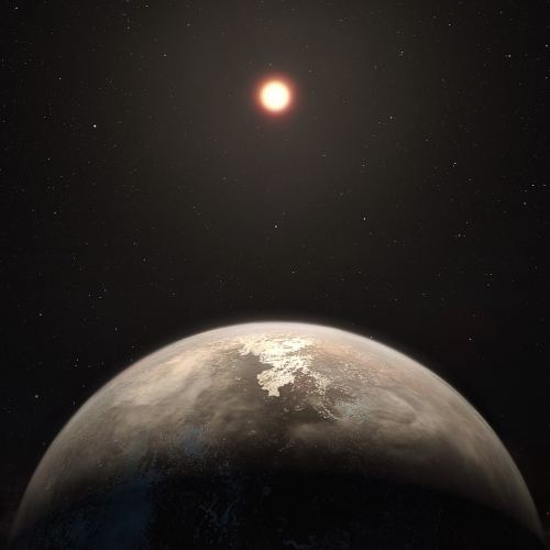 Artist's impression of an exoplanet orbiting a red dwarf star. (ESO/M. Kornmesser)