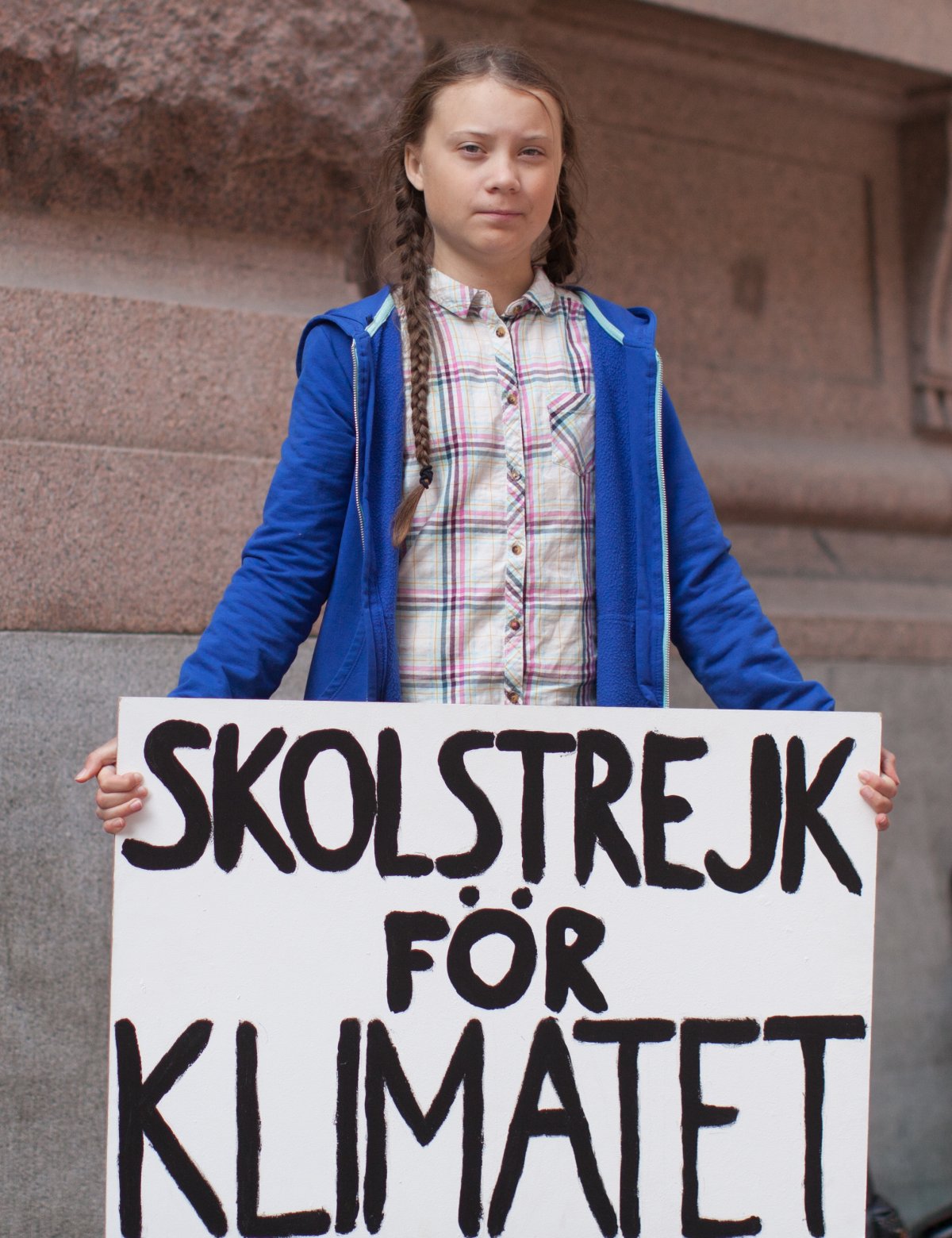Greta Thunberg in front of the Swedish parliament with sign that says: 'School strike for climate.' (Anders Hellberg/Wikimedia Commons) 