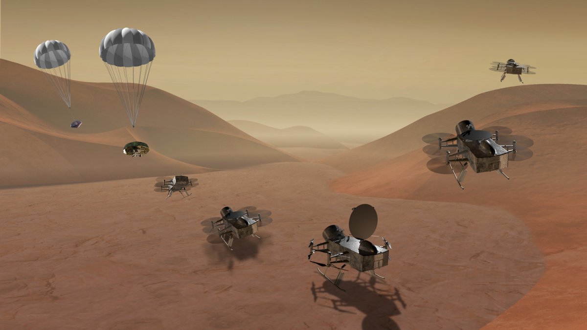 Dragonfly visiting sampling location on Titan. (NASA)