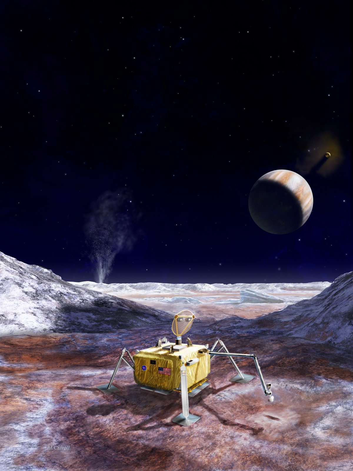 Potential future mission to land a robotic probe on Europa. (NASA/JPL-Caltech)