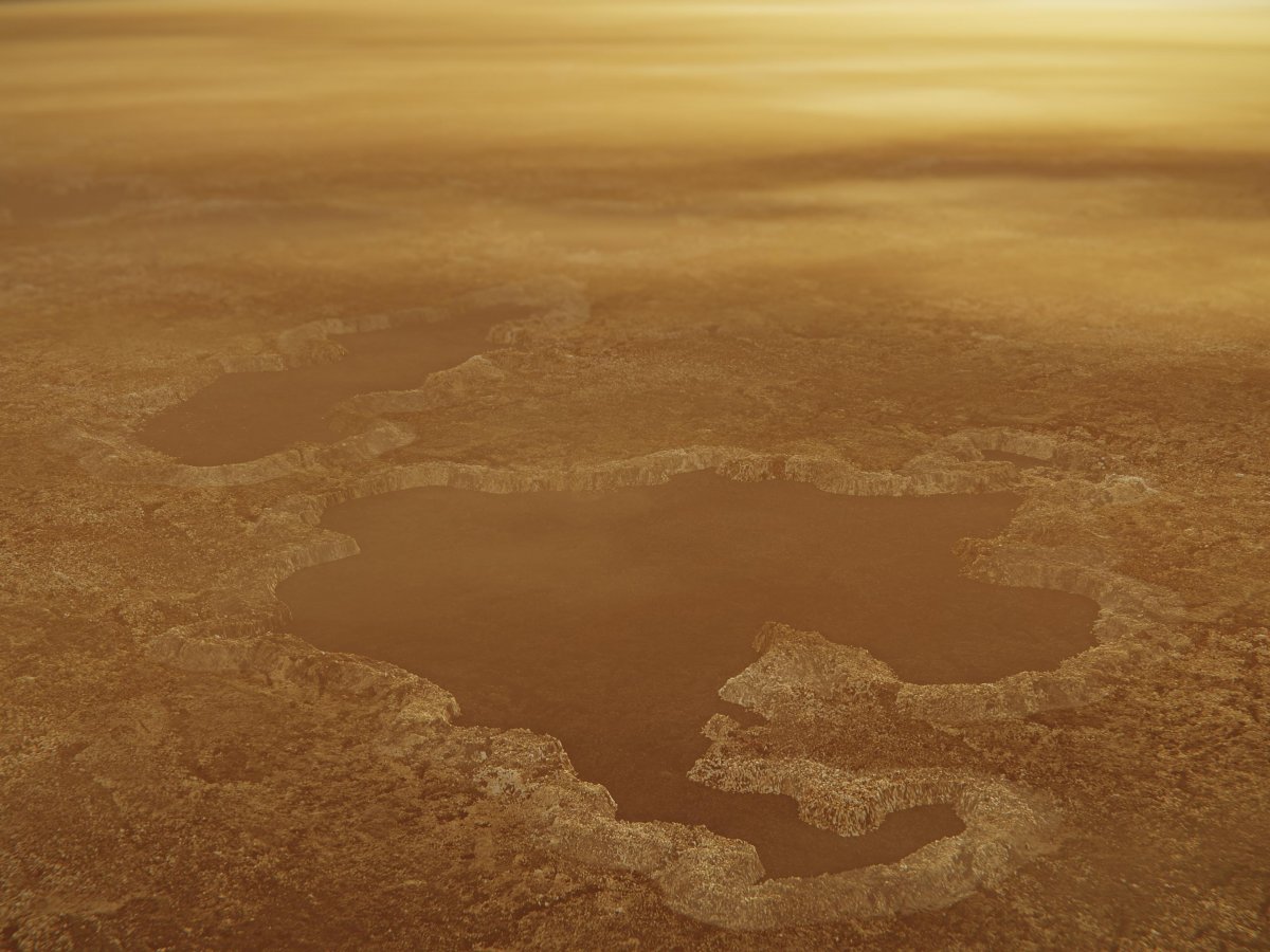 Illustration showing the raised rims of Titan's lakes. (NASA/JPL-Caltech)