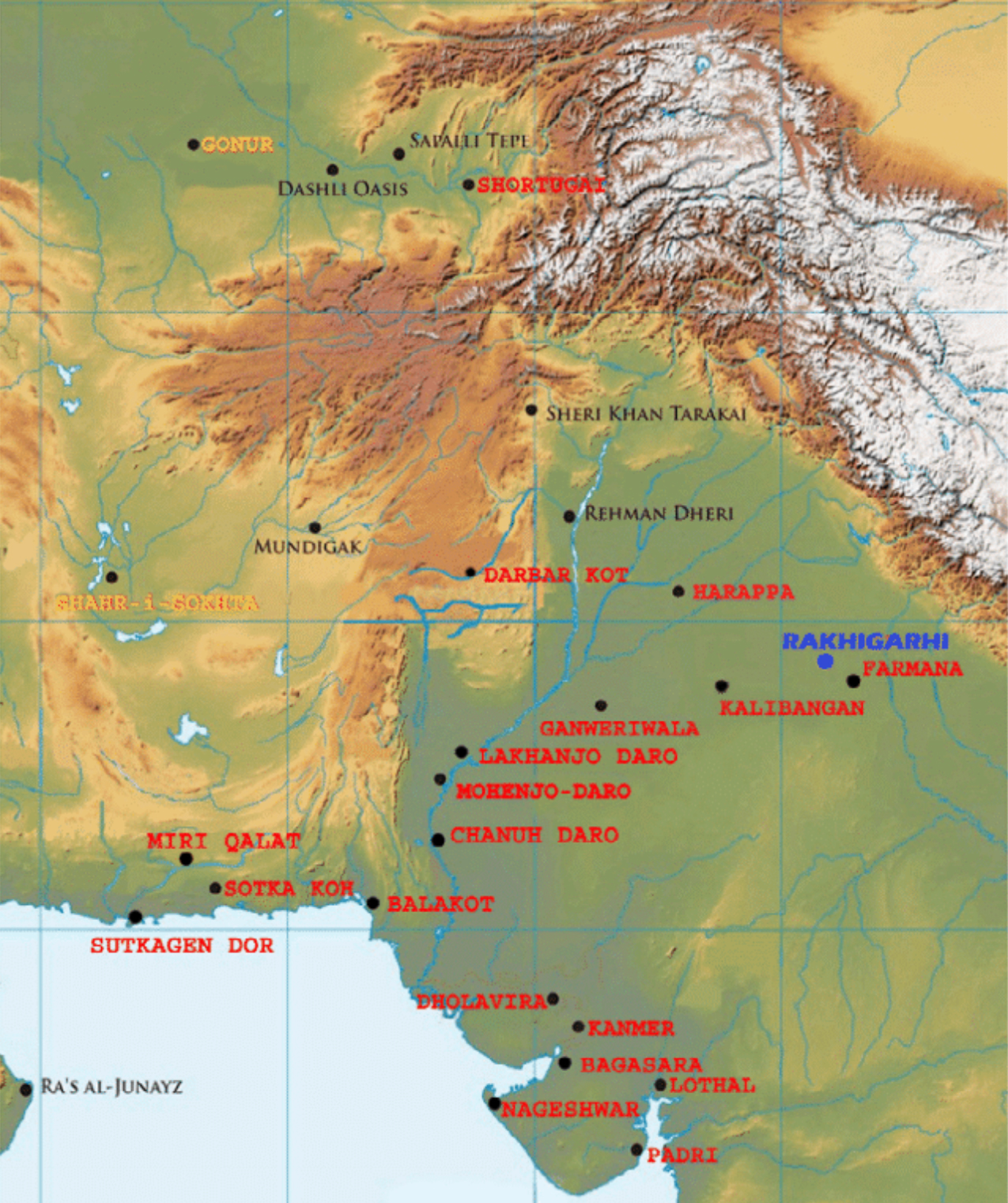 Map of the Indus Valley Civilisation and other significant Harappan sites. (Shinde et al. Cell, 2019)