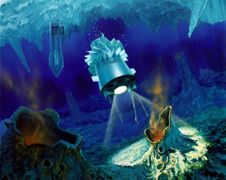 Ocean cryobot concept, a robot capable of penetrating water ice. (NASA)