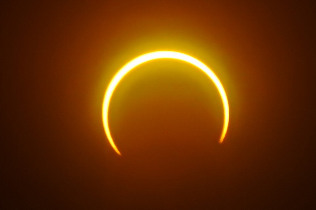 solar eclipse as seen from Balut Island, Saraggani province in the southern island of Mindanao