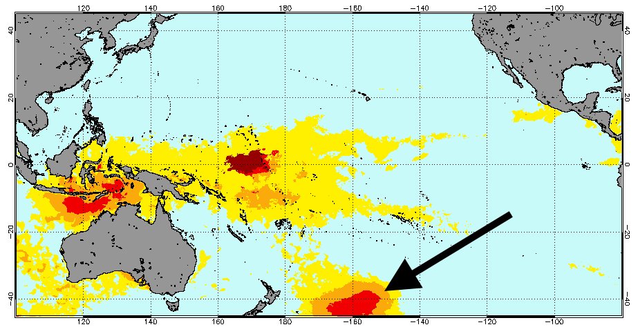 Áreas de alto riesgo para los corales en el Pacífico Sur. (Reloj NOAA Coral Reef)
