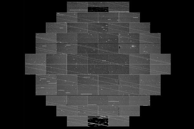 Starlink's dotted line trails photo bombing the Dark Energy Camera's view (Cliff Johnson/Clara Martínez-Vázquez/DELVE Survey)