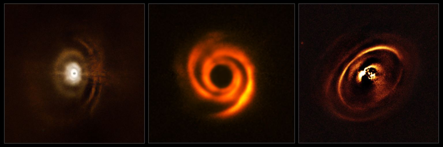 Three planetary disks observed by ESO's SPHERE instrument. (ESO)
