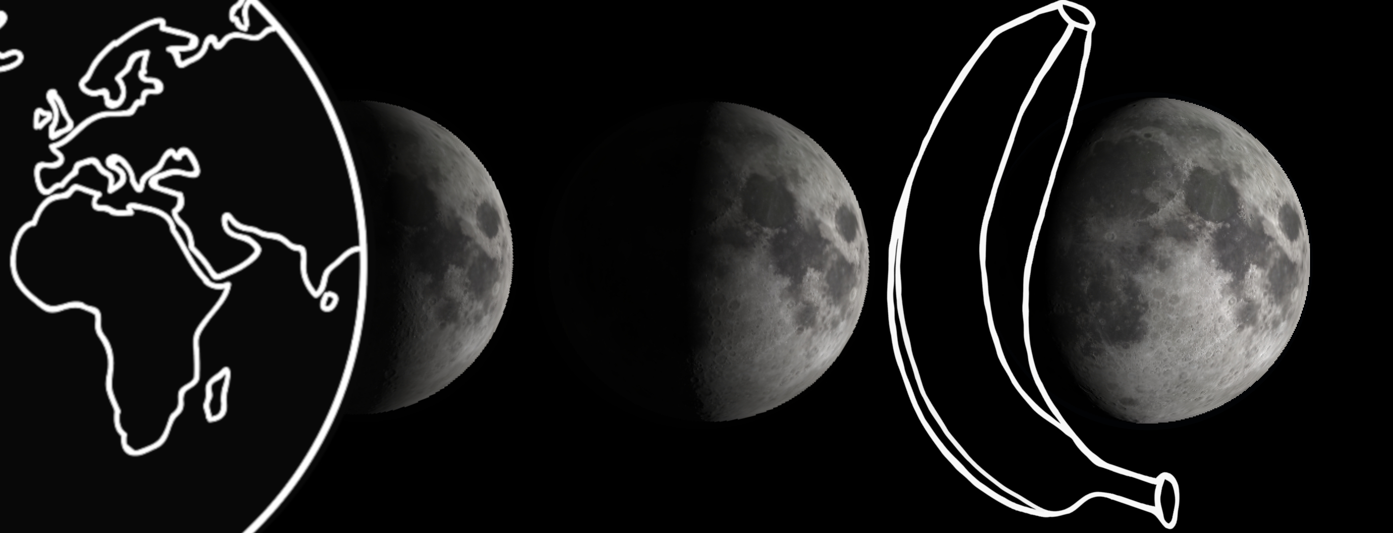 Ilustración de tres fases de la luna. (Daniel Brown)