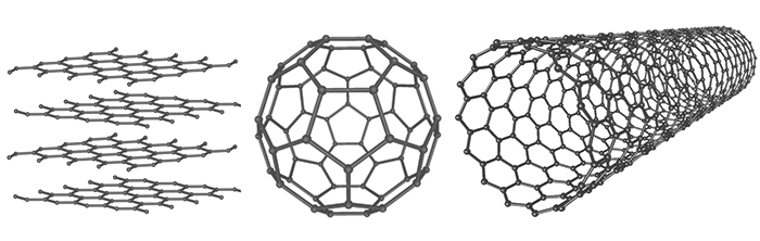 graphene, bucky ball, nanotube
