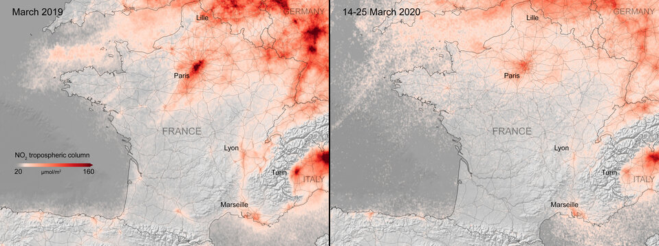 Nitrogen dioxide concentrations over France. (ESA)