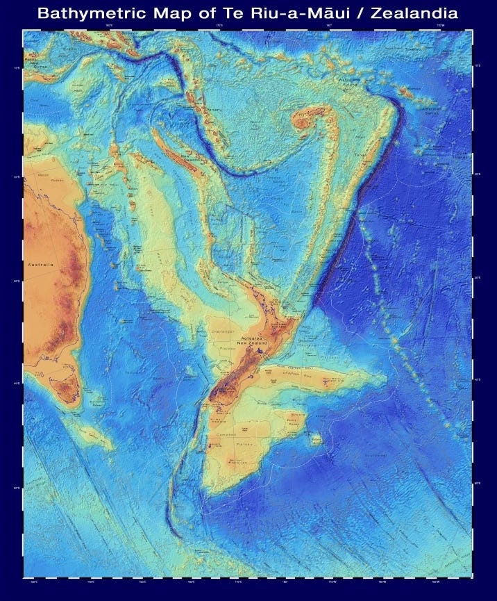 bathymetric map of zealandia