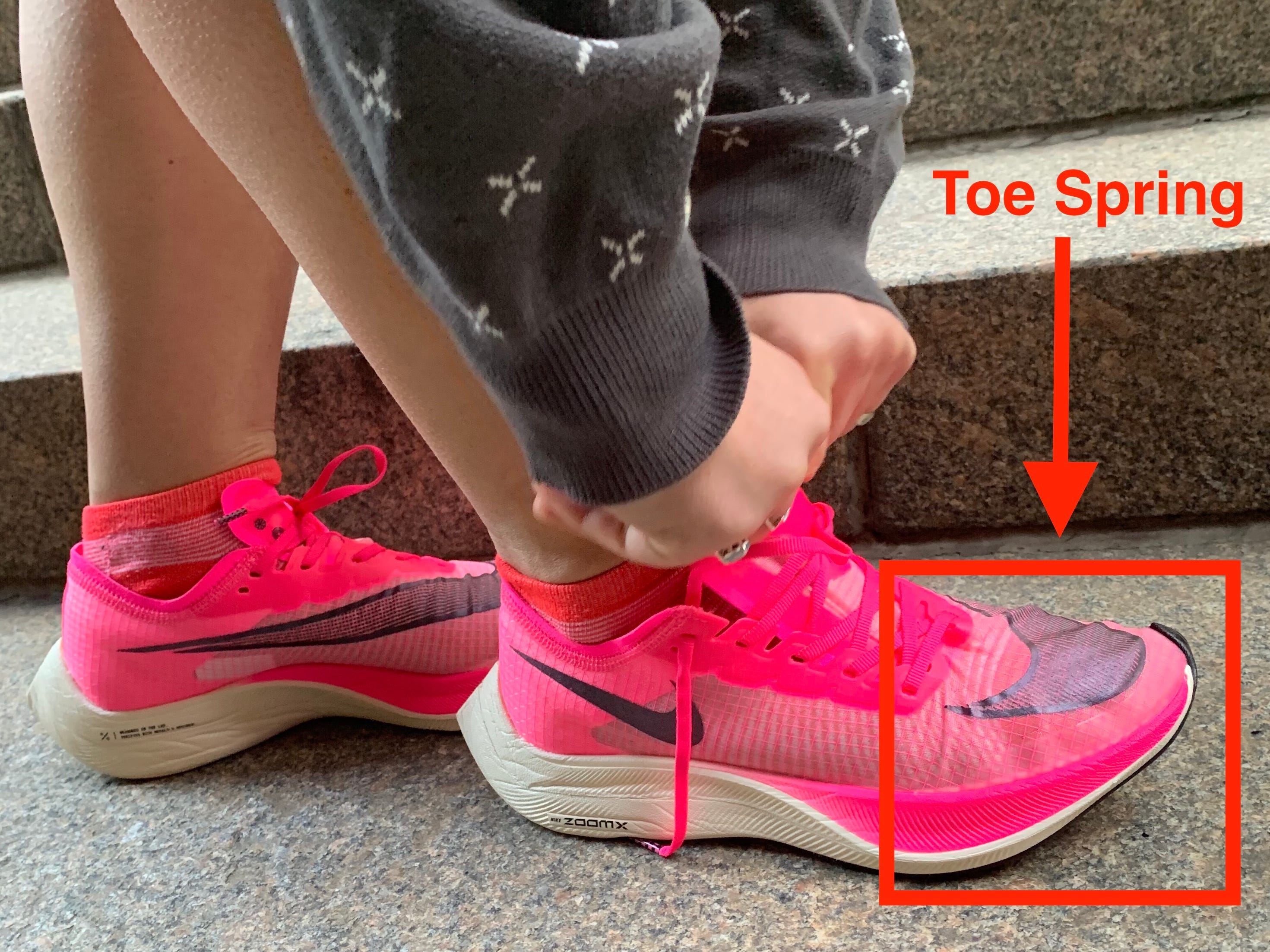 Upward curve at front of modern-day sneakers is called the toe spring. (Aylin Woodward/Business Insider)