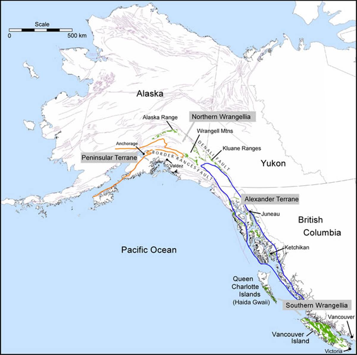 The distribution of Wrangellia flood basalts in Alaska, Yukon and British Columbia. (University of British Columbia/EOAS)