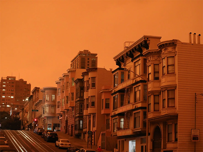 san francisco's streets under red skies