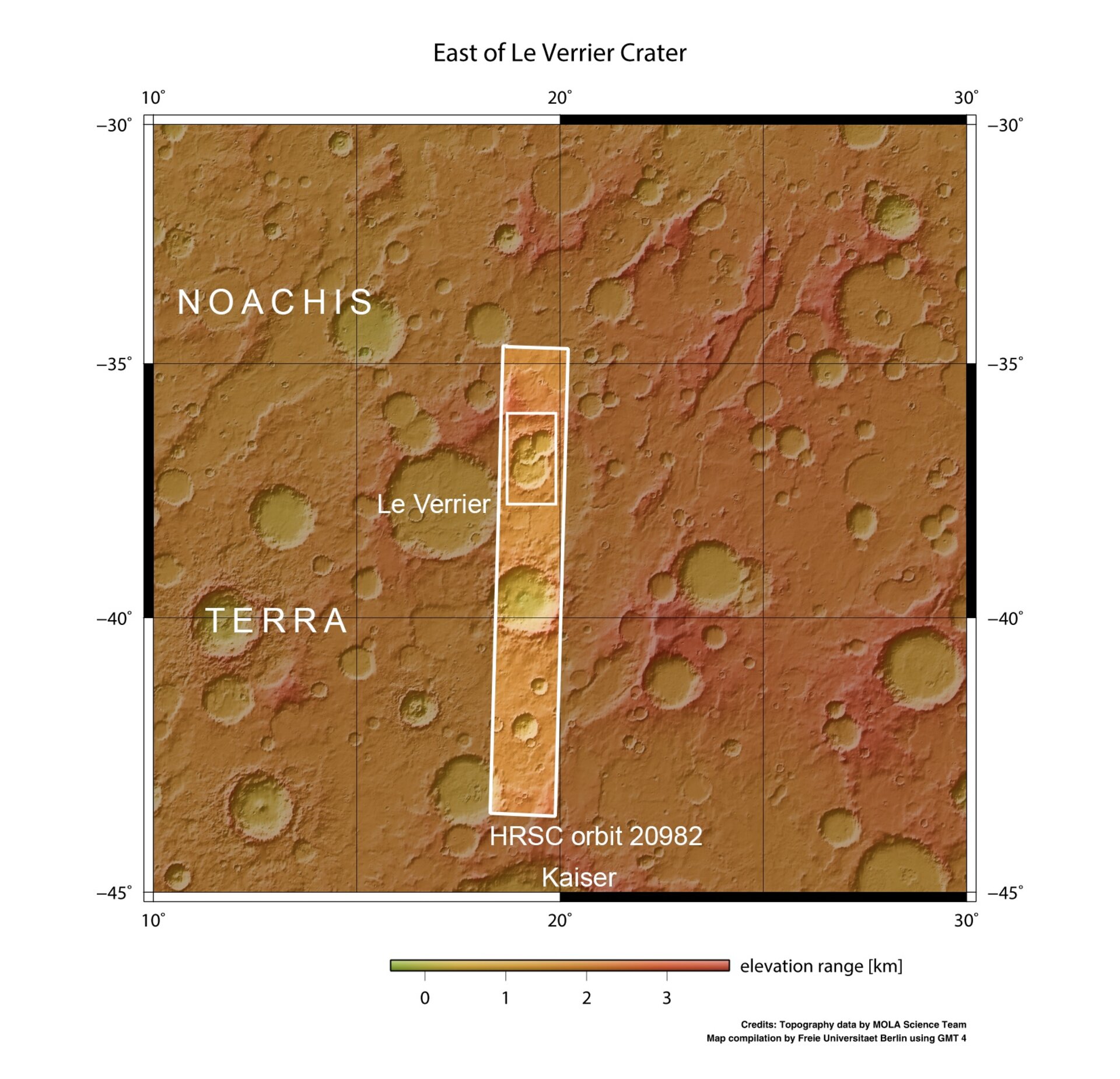 In context Triple crater east of Le Verrier pillars