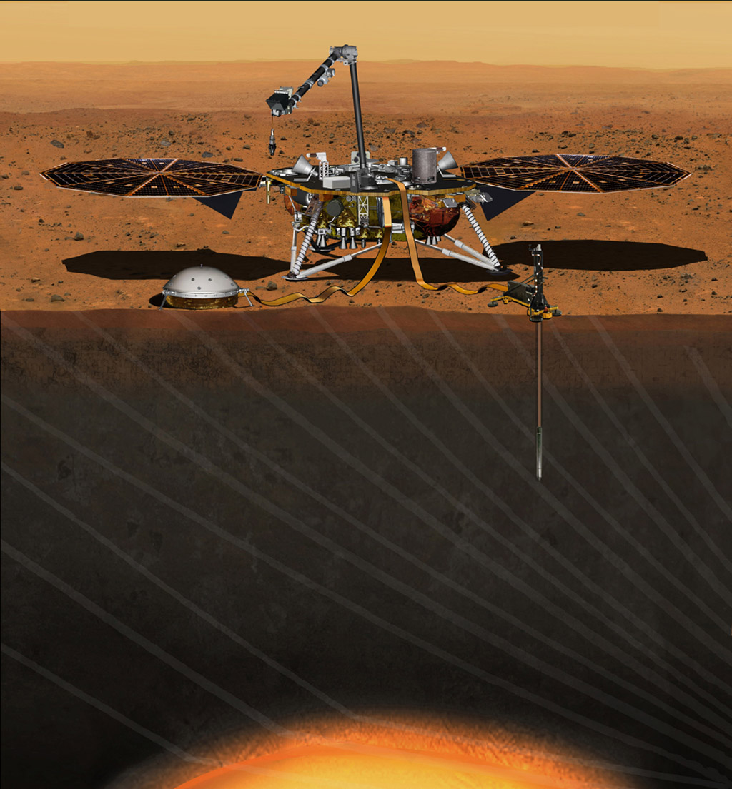 Artist's concept of NASA's InSight Mars lander fully deployed. (NASA/JPL-Caltech)