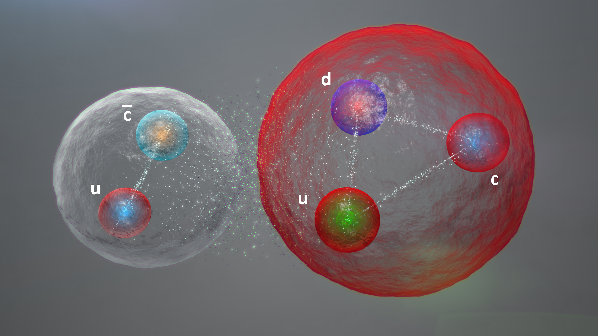 Is a pentaquark a molecule? A meson (left) interacting with a proton (right). (CERN)