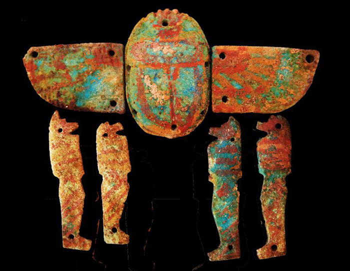 A multi-colored scarab relic found in Egypt's "Lost Golden City."