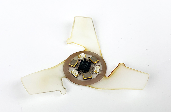Round microchip-like device with translucent wings