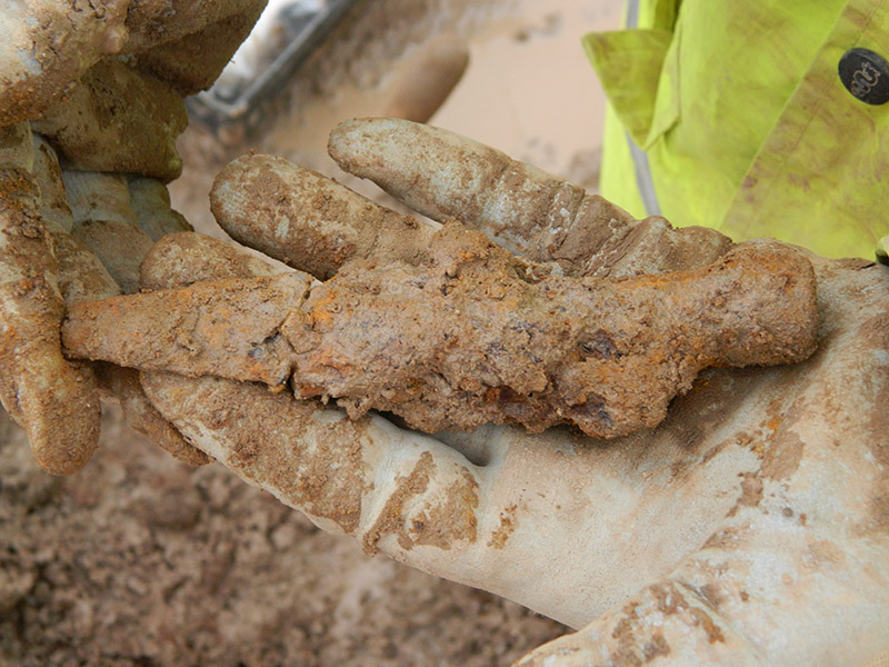 An iron spearhead just after it was discovered ULAS