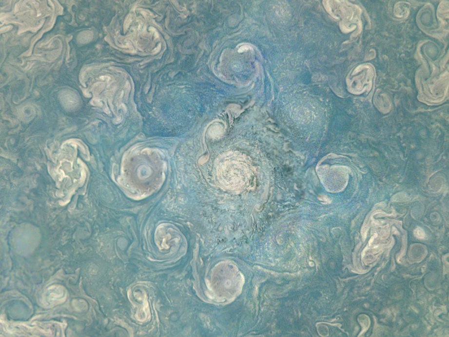 Jupiter's north polar storms. (NASA/SwRI/MSSS/ASI/INAF/JIRAM/Björn Jónsson/CC BY-NC-SA)