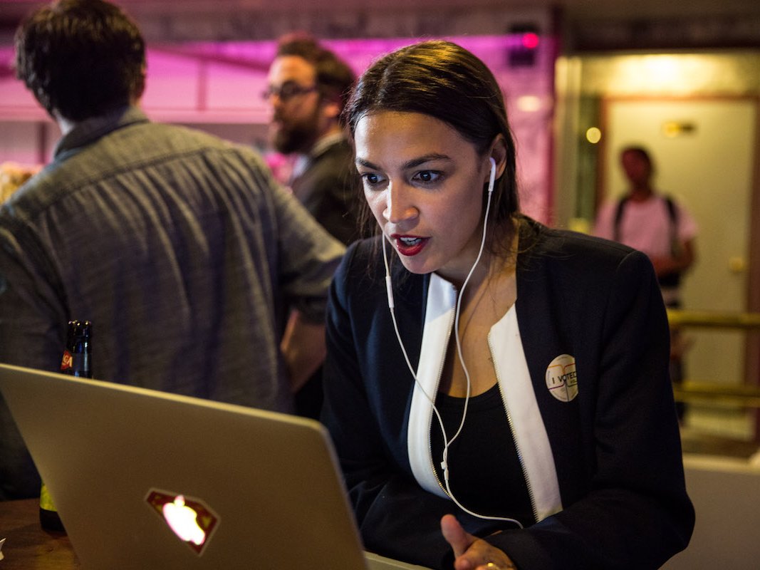 Alexandria Ocasio-Cortez celebrating her nomination (Scott Heins/Getty)