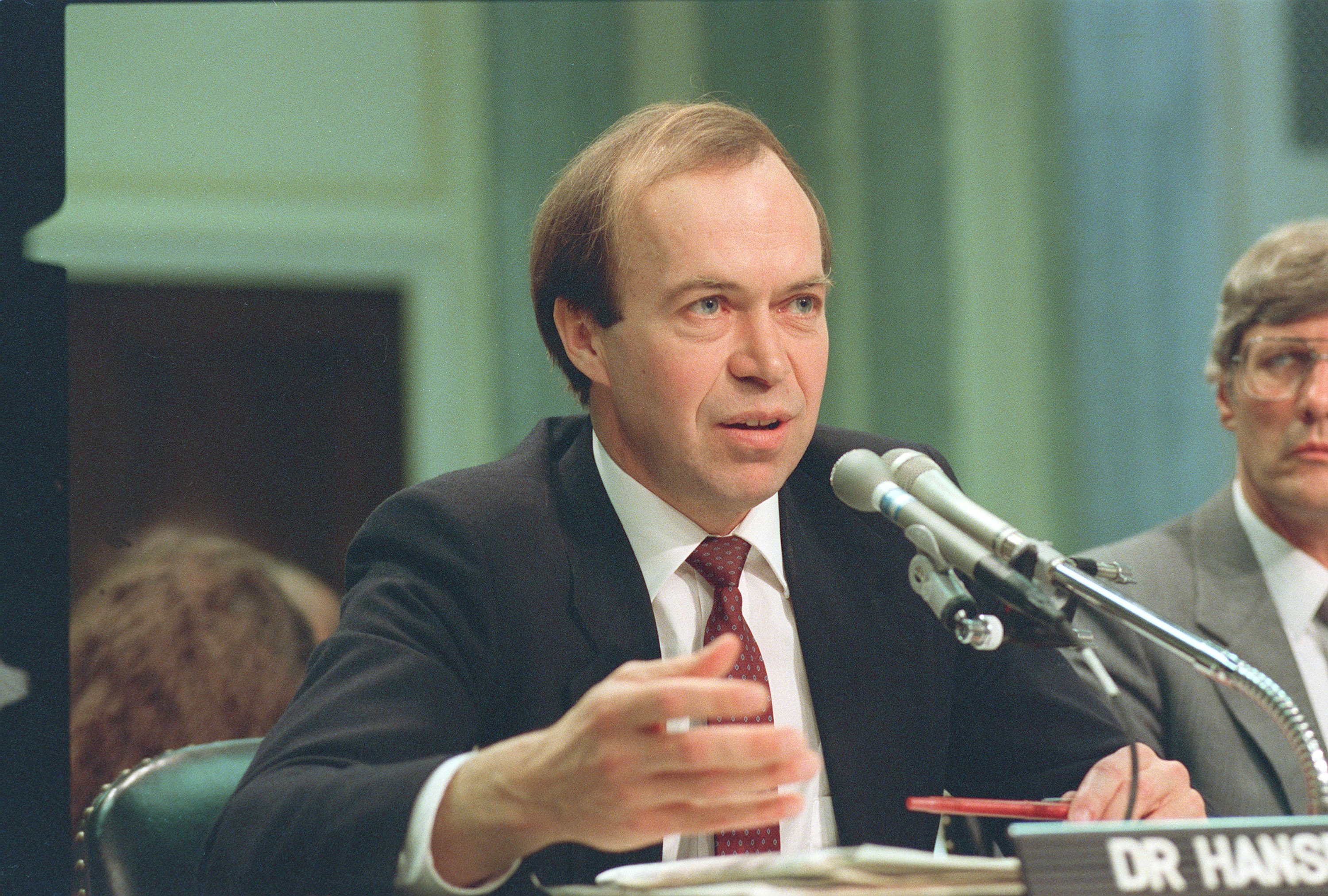 James Hansen testifying to Congress in 1988 (AP Photo/Dennis Cook)