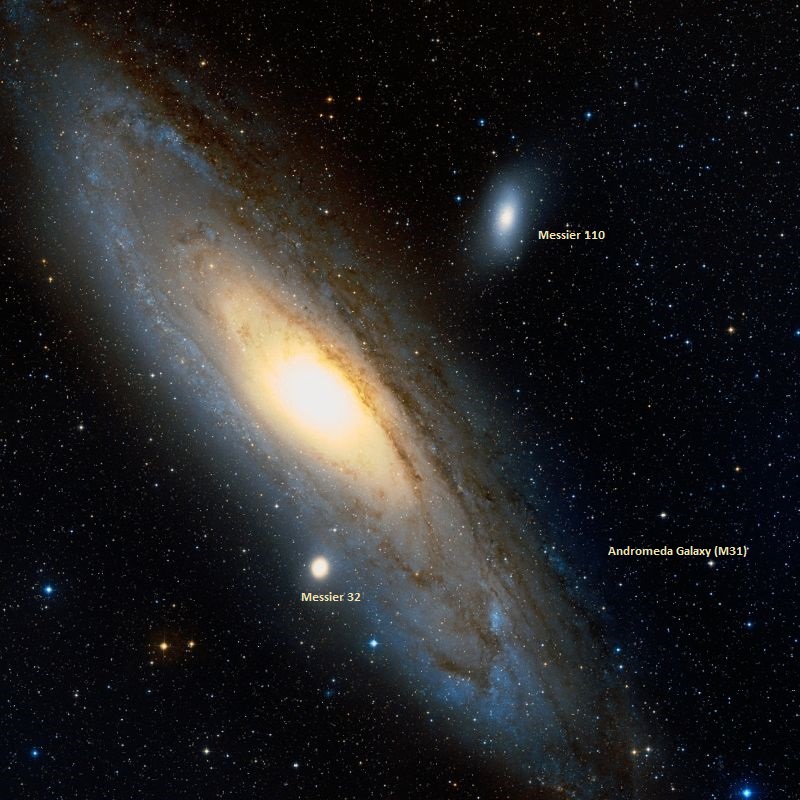 Andromeda Galaxy, M31, with remnant of M32p now M32 (Wikisky)