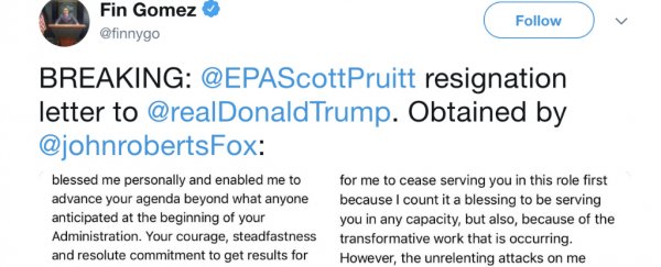 Read Scott Pruitt's odd, unapologetic resignation letter to Trump