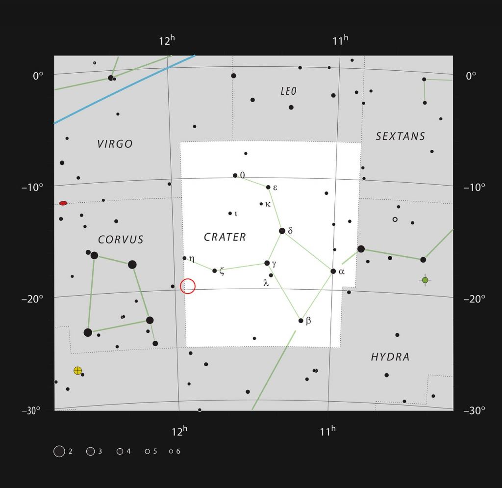 Star chart showing the location of NGC 3981 ( ESO, IAU and Sky & Telescope)