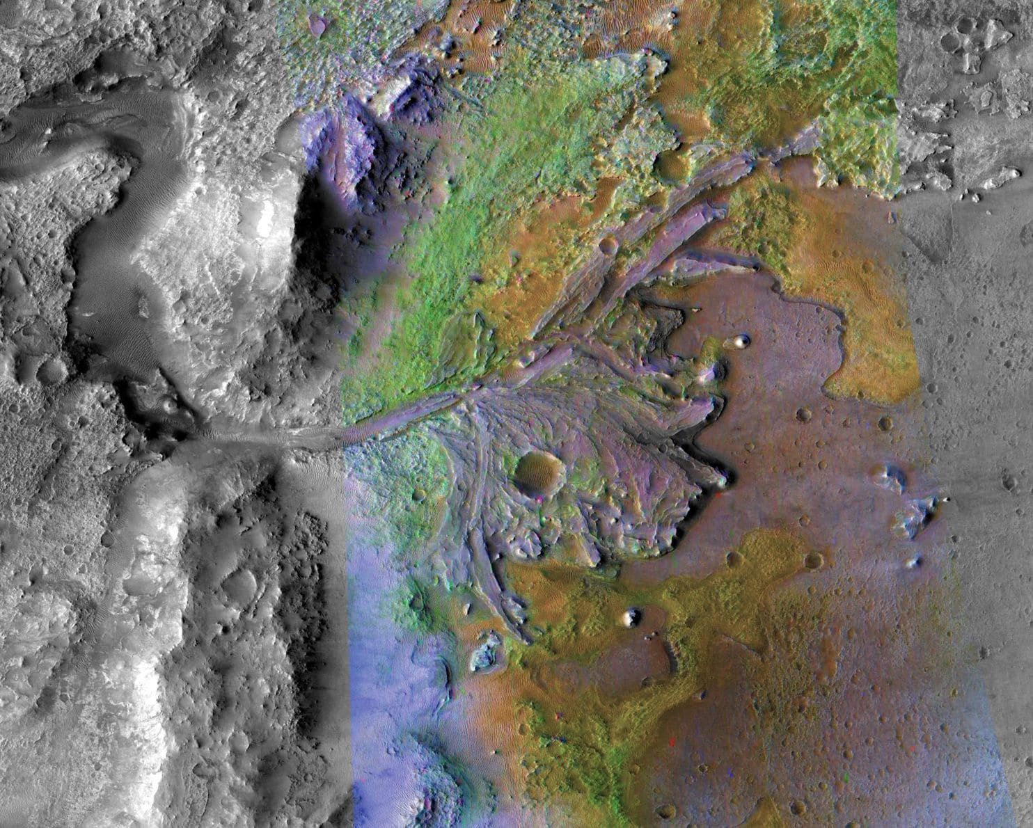 Details of the ancient water channels in Jezero Crater. (NASA/JPL-Caltech/MSSS/JHU-APL)