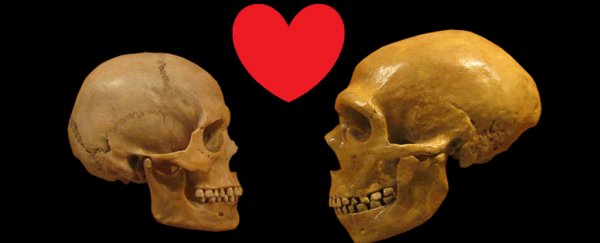 Two skulls with a heart in between them