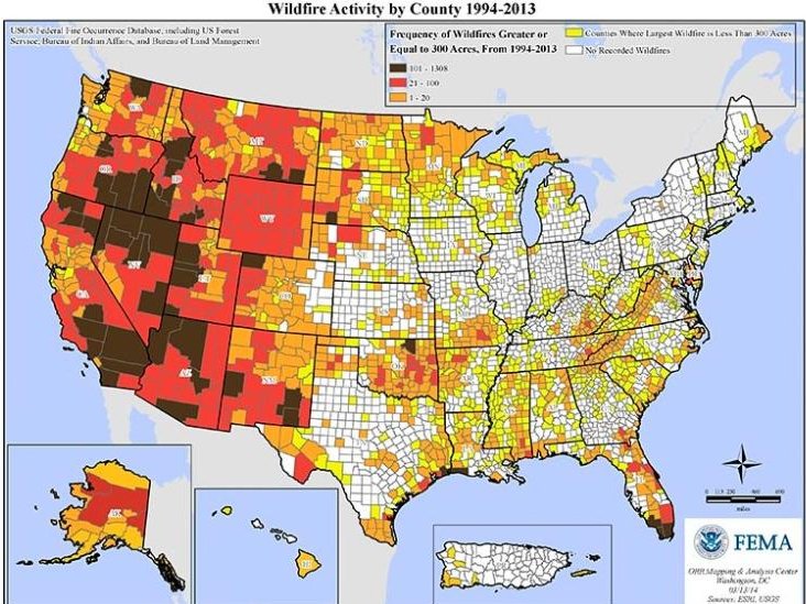 the number of us homes at risk of wildfires has gone up dramatically from 308 million in 1990 to 434 million in 2010