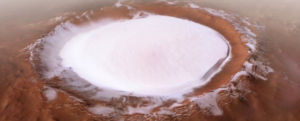 Stunning photos show huge crater on Mars absolutely brimming with water ice