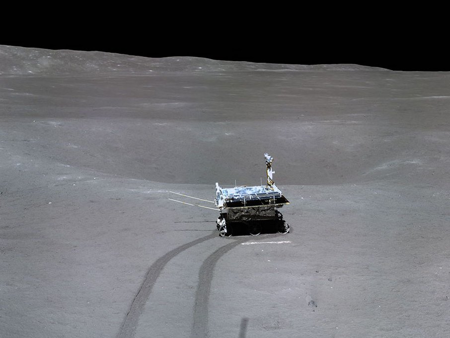 Yutu 2 rover investigating a small crater. (CNSA/CLEP)