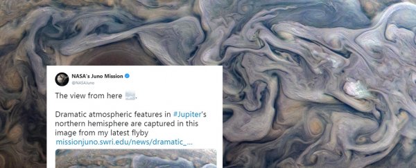 This breathtaking close-up of Jupiter's swirling skies looks like a painting