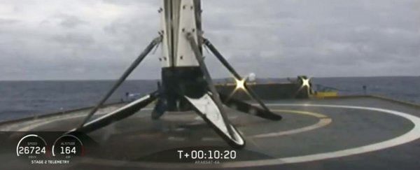 SpaceX finally landed their Falcon Heavy booster on a ship, only for it to topple over