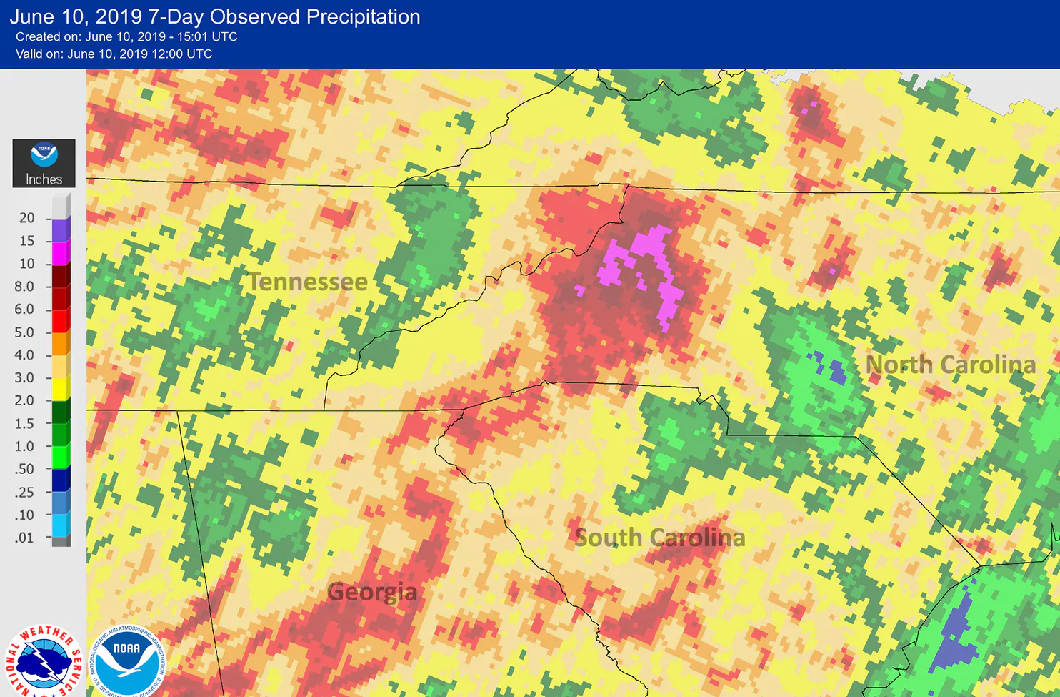 10 to 12 inches of rain fell in parts of North Carolina over the weekend. (National Weather Service)