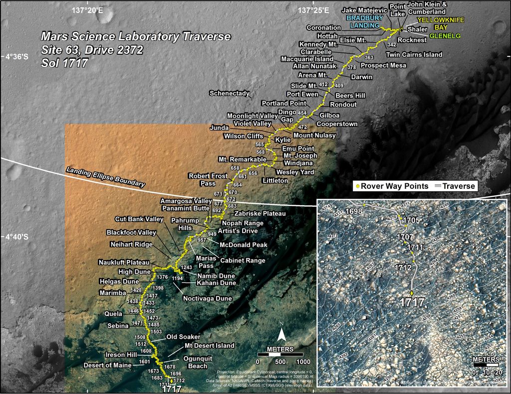 Curiosity's rout across 1717 days in 2017. (NASA/JPL-Caltech/Univ. of Arizona)