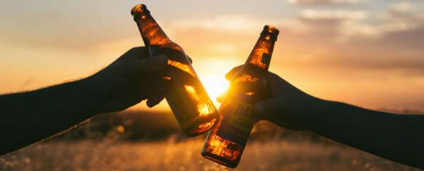 Two beers with sunset