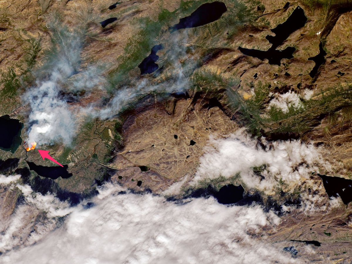 Wildfire near Sisimiut, Greenland, 10 July 2019. (Joshua Stevens/NASA Earth Observatory)