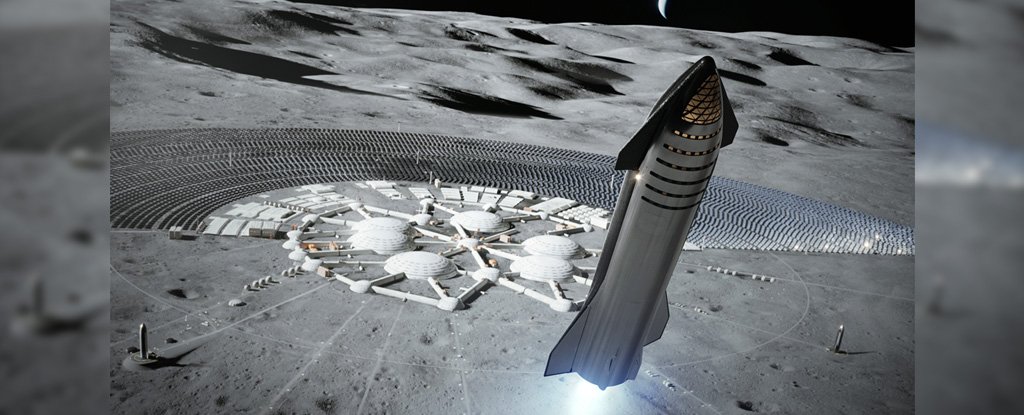 Impresión artística de una base SpaceX Moon. 