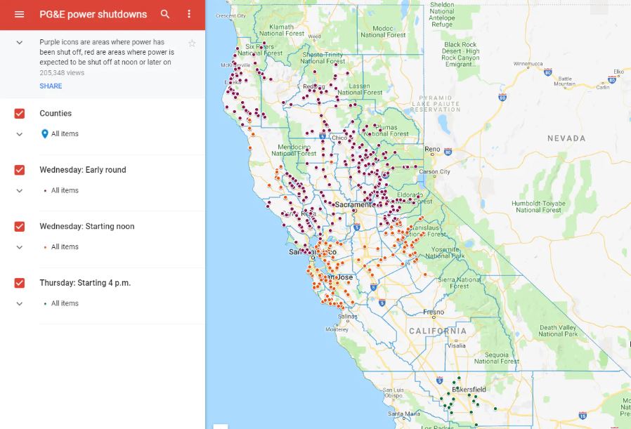 black outs california fire