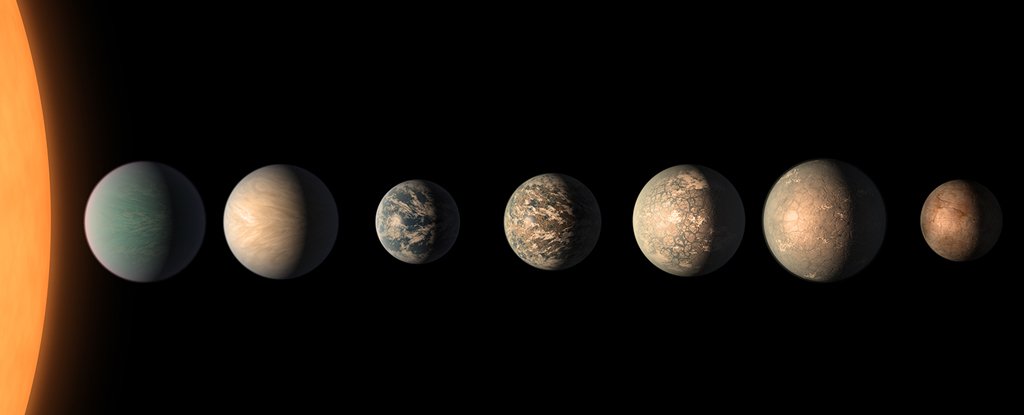 This artist's concept of TRAPPIST-1 planetary system. 