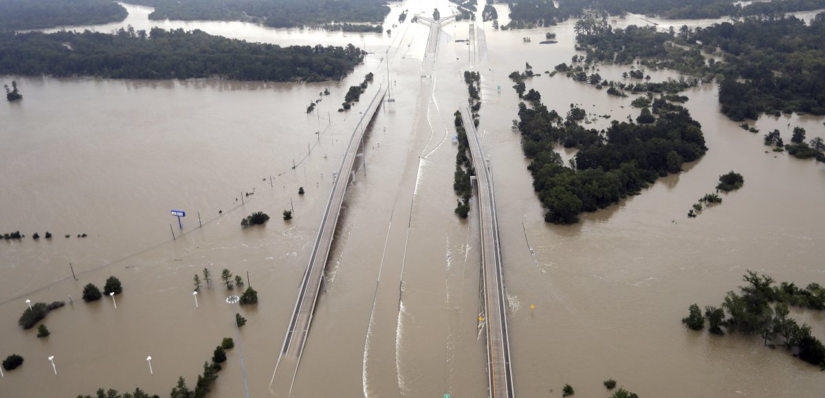 Interstate 69 inundated by Tropical Storm Harvey floodwaters in 2017. (AP/David J. Phillip)