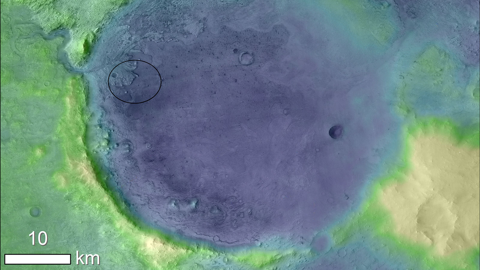 Planned landing area. (NASA/JPL-Caltech/MSSS/JHU-APL/ESA)