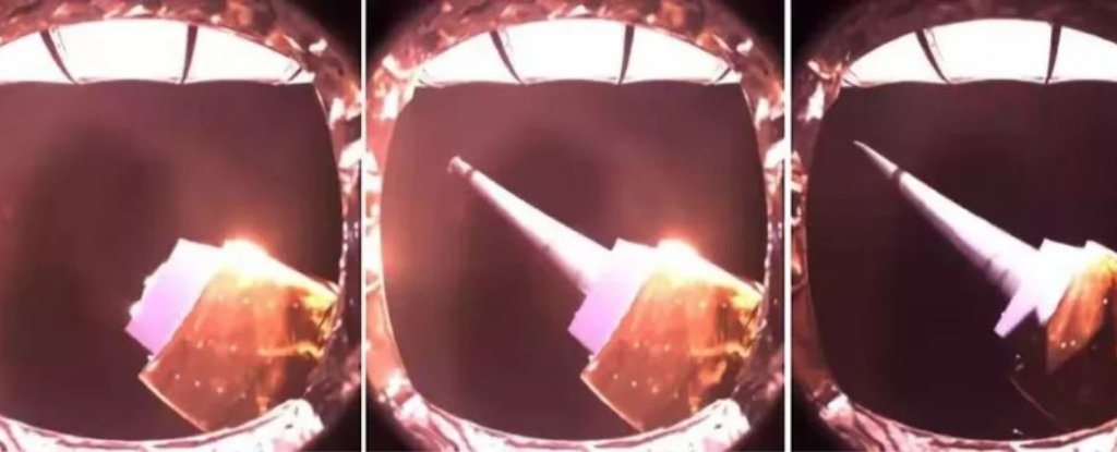 The unfolding of one of the QueQiao satellite's antennae. 
